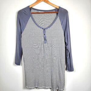 Maurices Scoop Neck Henley Style Striped Grey 3/4 Sleeve Top Size XL